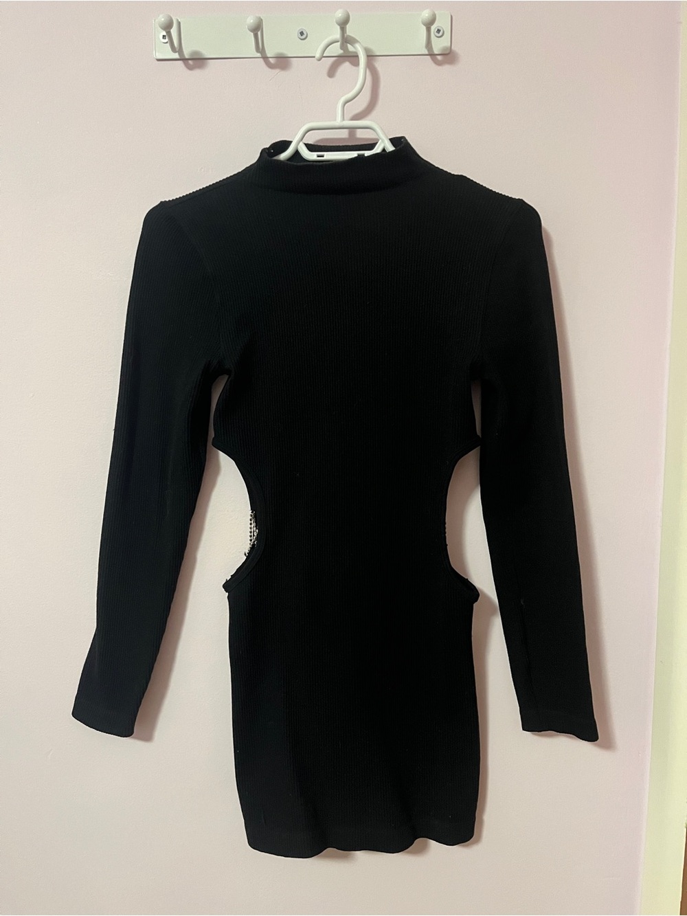Zara Black Long-Sleeve Cutout Ribbed Mini Dress